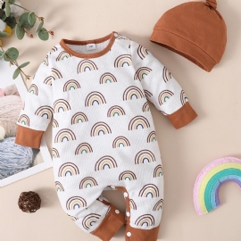 2 Stk Baby Jumpsuit For Småbarn Med Regnbuetrykk Langermet Bukse- Og Luesett For Gutter Jenter