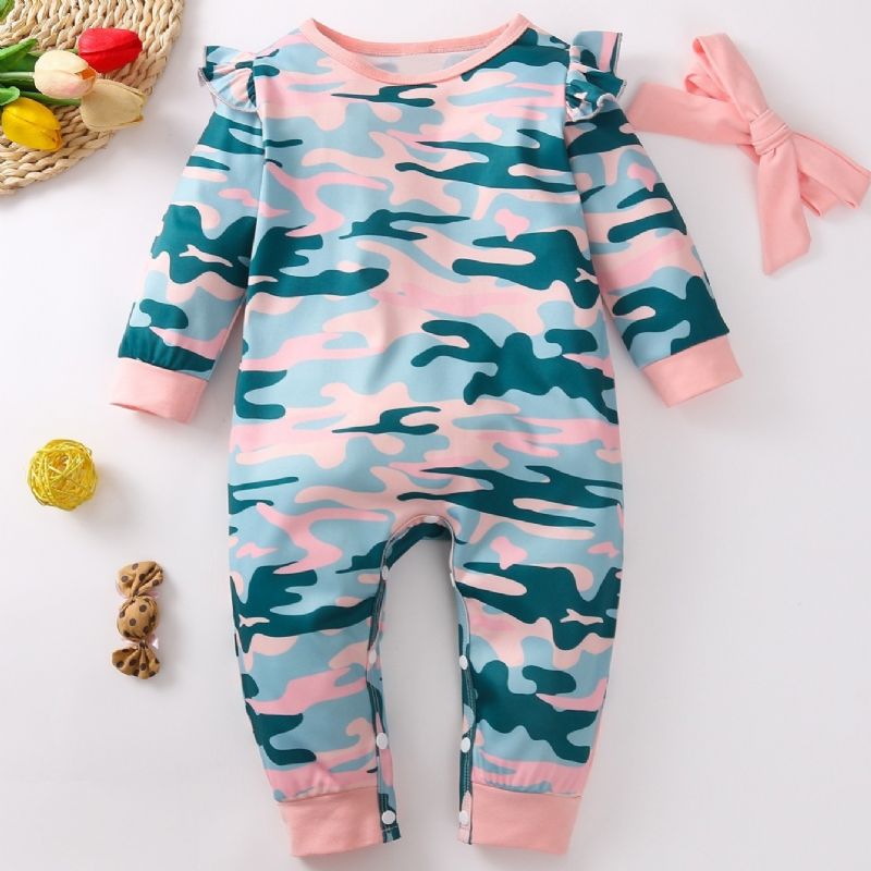 2 Stk Baby Langermet Camo Jumpsuit Med Pannebånd