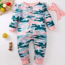 2 Stk Baby Langermet Camo Jumpsuit Med Pannebånd