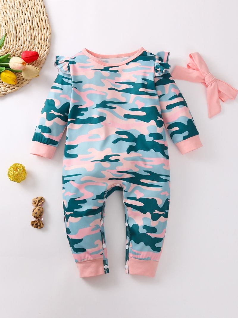 2 Stk Baby Langermet Camo Jumpsuit Med Pannebånd