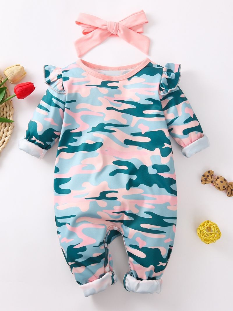 2 Stk Baby Langermet Camo Jumpsuit Med Pannebånd