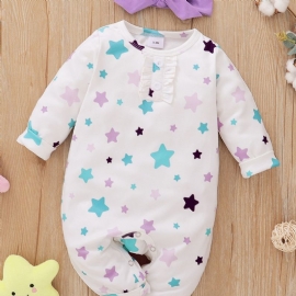 2 Stk Jenter Little Star Print Langermet Jumpsuit & Headpiece