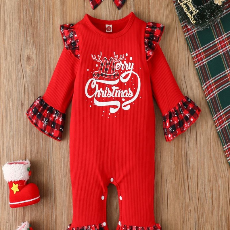 2 Stk Nyfødt Baby Jente Klær Romper Jul Volanger Langermet Jumpsuit Bodysuit Søt Onesie Spedbarn Antrekk