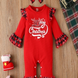 2 Stk Nyfødt Baby Jente Klær Romper Jul Volanger Langermet Jumpsuit Bodysuit Søt Onesie Spedbarn Antrekk