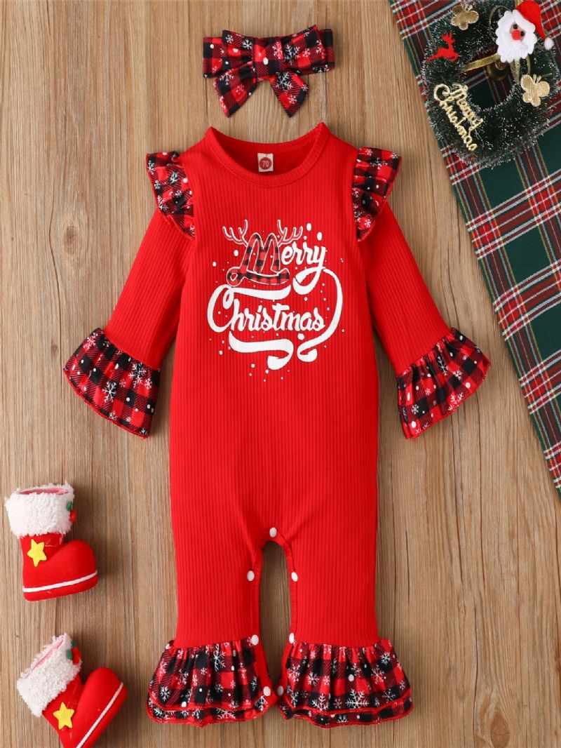 2 Stk Nyfødt Baby Jente Klær Romper Jul Volanger Langermet Jumpsuit Bodysuit Søt Onesie Spedbarn Antrekk