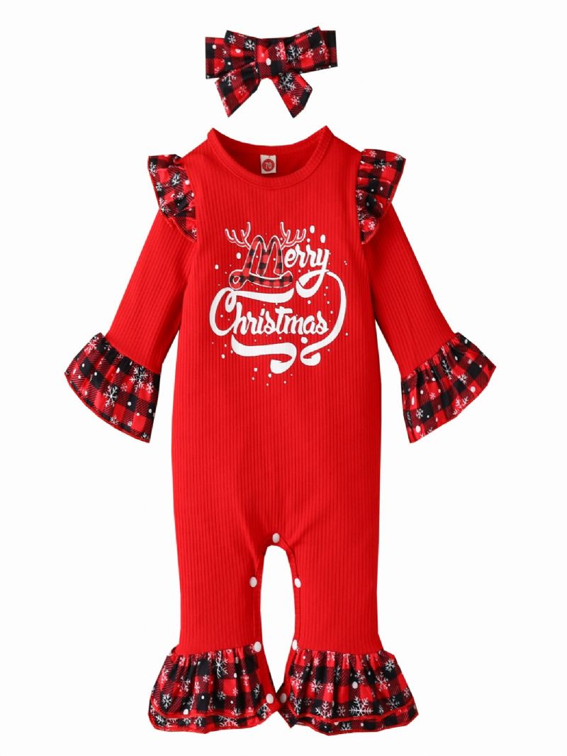 2 Stk Nyfødt Baby Jente Klær Romper Jul Volanger Langermet Jumpsuit Bodysuit Søt Onesie Spedbarn Antrekk