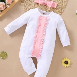 2 Stk Søt Bomull Baby Jenter Romper Jumpsuit & Pannebånd