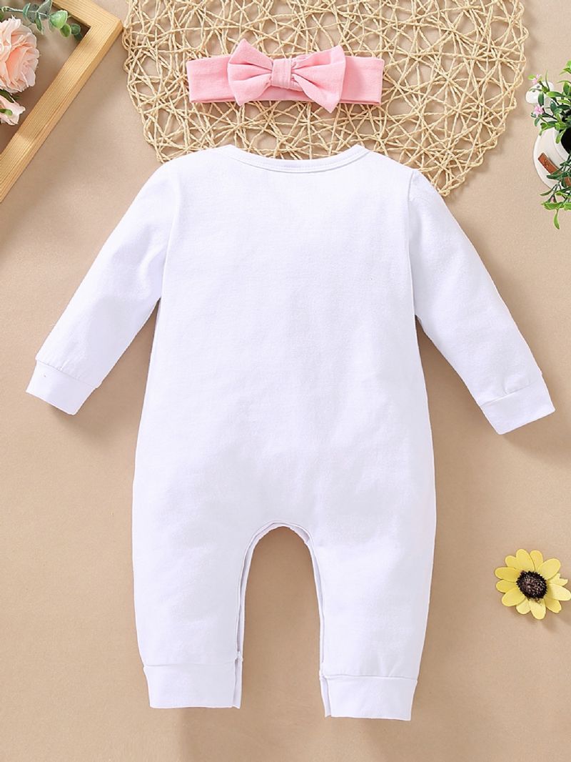 2 Stk Søt Bomull Baby Jenter Romper Jumpsuit & Pannebånd