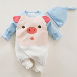 Baby Gutter Jenter Jumpsuits Med Piggy Design & Hat Sett