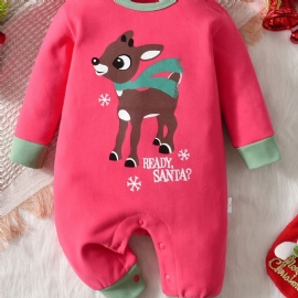 Baby Gutter Og Jenter Søt Tegneserie Elg Print Romper Langermet Termisk Jumpsuit Barneklær Til Vinterjulefest