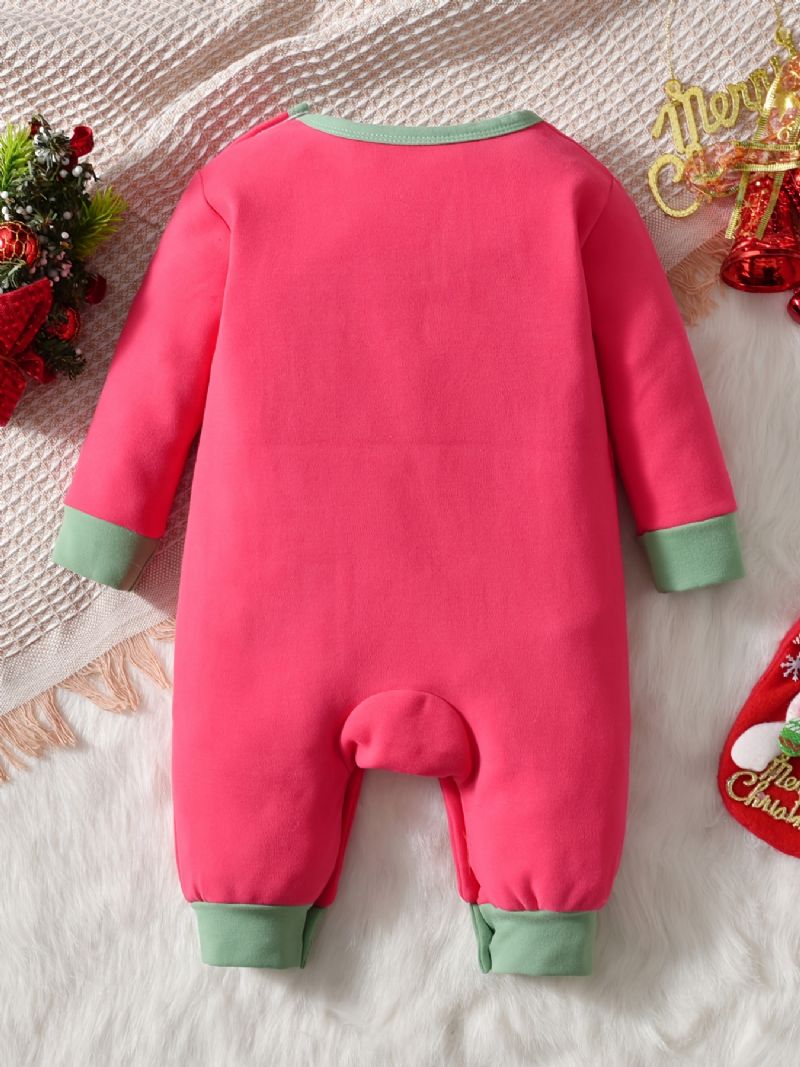 Baby Gutter Og Jenter Søt Tegneserie Elg Print Romper Langermet Termisk Jumpsuit Barneklær Til Vinterjulefest