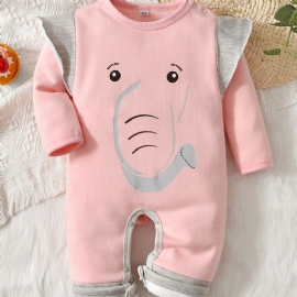 Baby Gutter Og Jenter Uformell Langermet Termisk Bukse Søt Tegneserie Elefant Print Jumpsuit For Vinter Rosa