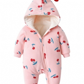 Baby Happy Cherry Print Jumpsuit Fleece Rompers