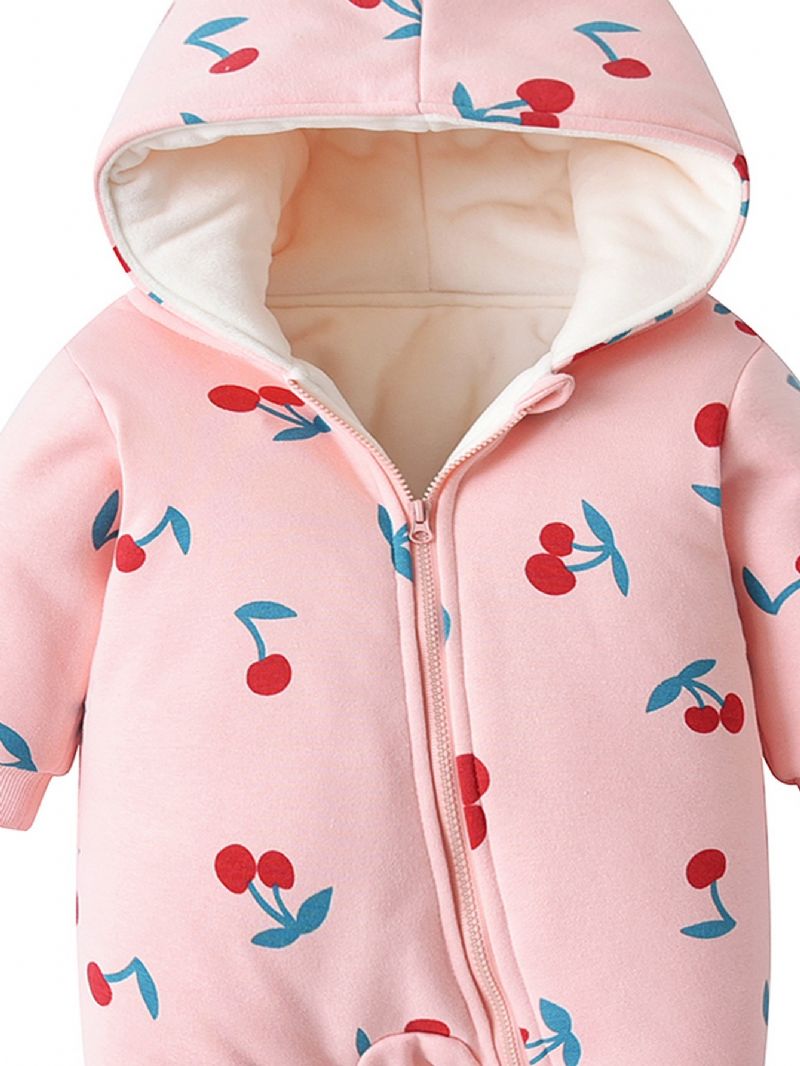 Baby Happy Cherry Print Jumpsuit Fleece Rompers