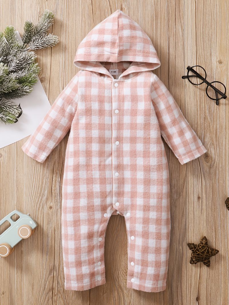 Baby Hette Langermet Rompers Jumpsuit Med Knapper Foran For Vinter Nye Babyklær