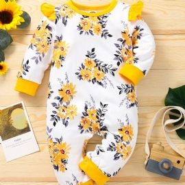 Baby Jenter Blomstertrykt Mønster Kontrast Trim Jumpsuit