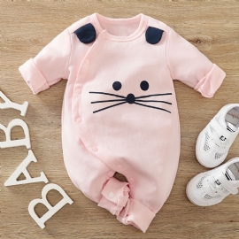 Baby Jenter Bomull Langermet Jumpsuit Bukse Med Søt Kattunge Print