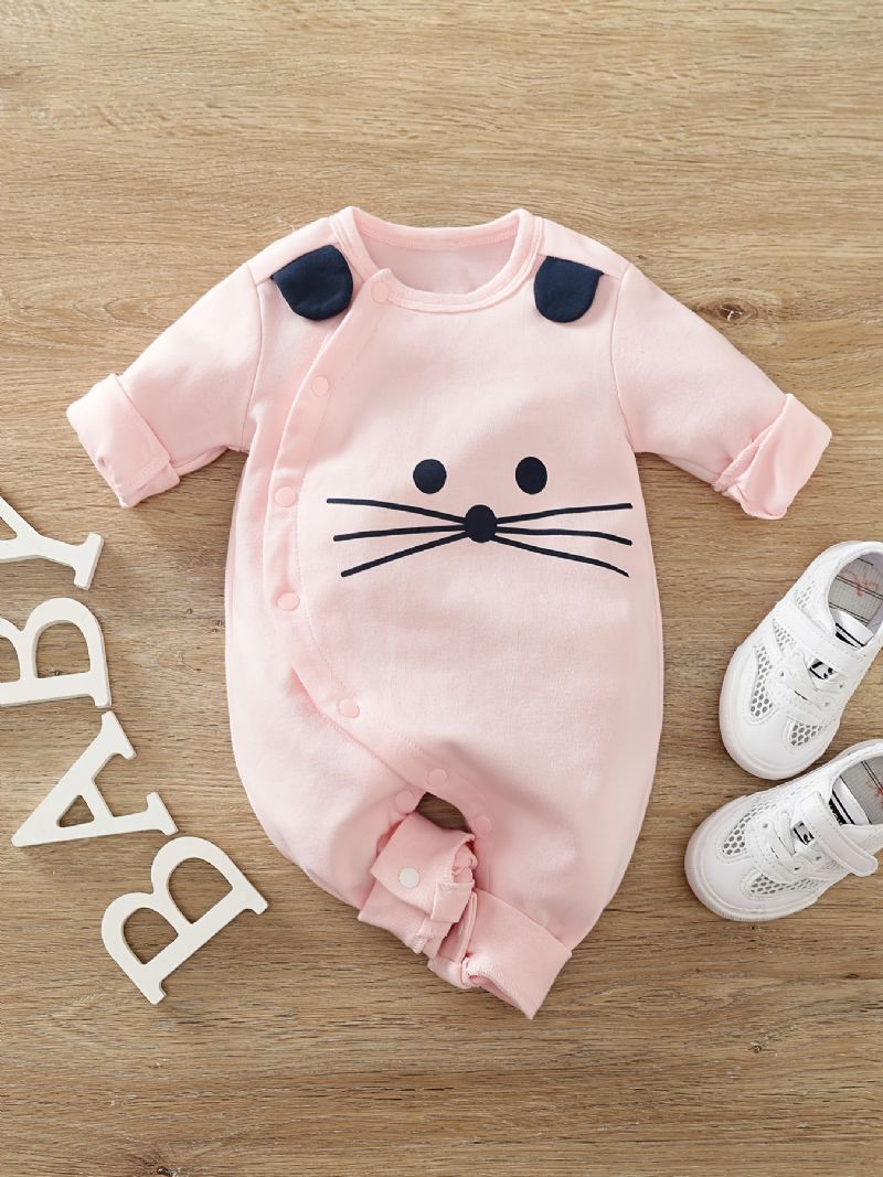 Baby Jenter Bomull Langermet Jumpsuit Bukse Med Søt Kattunge Print