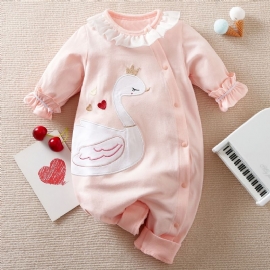 Baby Jenter Bomulls Jumpsuits Langermede Rompers Med Swan Print