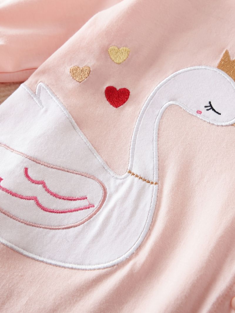 Baby Jenter Bomulls Jumpsuits Langermede Rompers Med Swan Print