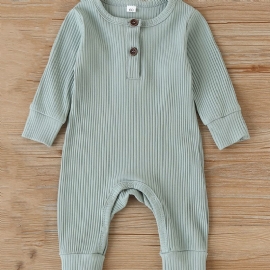 Baby Jenter Casual Ribbed Romper Solid Langermet Jumpsuit Barneklær