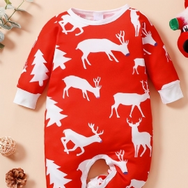 Baby Jenter Christmas Deer Tegneserie Print Langermet Jumpsuit Romper Clothes