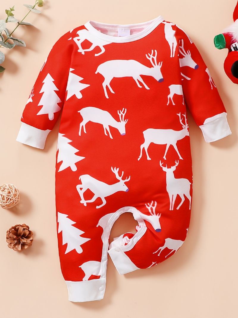 Baby Jenter Christmas Deer Tegneserie Print Langermet Jumpsuit Romper Clothes