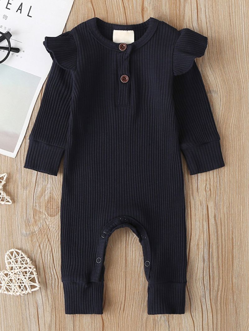 Baby Jenter Cotton Ruffle Jumpsuits Med Lange Ermer