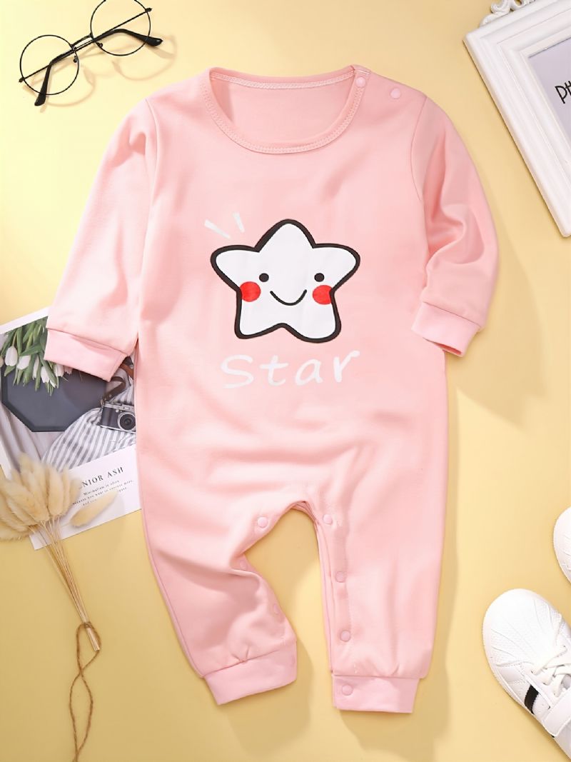Baby Jenter Cute Star Print Romper Langermet Tegneserie Jumpsuit For Winter Pink