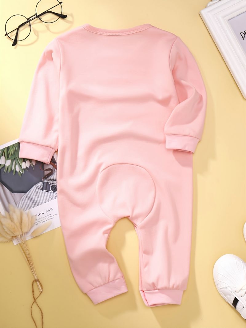 Baby Jenter Cute Star Print Romper Langermet Tegneserie Jumpsuit For Winter Pink
