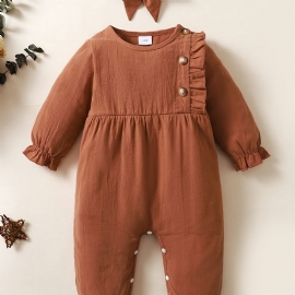 Baby Jenter Ensfarget Jumpsuit Romper Med Hårbånd