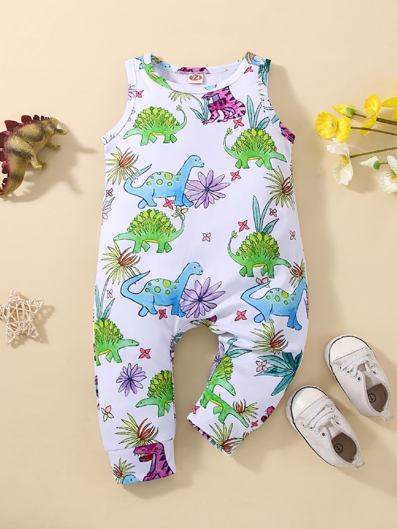 Baby Jenter Ermeløse Romper Jumpsuit Med Tegneserie Dinosaur Prin