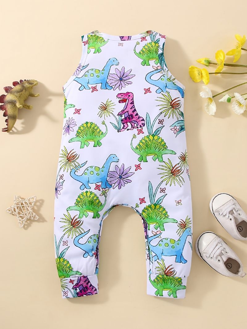 Baby Jenter Ermeløse Romper Jumpsuit Med Tegneserie Dinosaur Prin