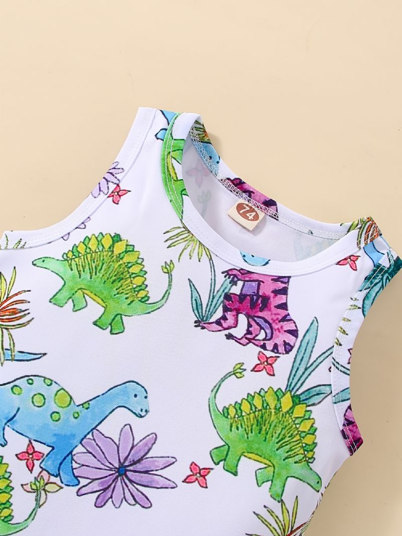 Baby Jenter Ermeløse Romper Jumpsuit Med Tegneserie Dinosaur Prin