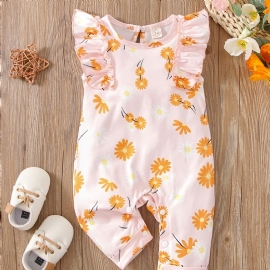 Baby Jenter Flying Sleeve Flower Print Romper Casual Crew Neck Jumpsuit