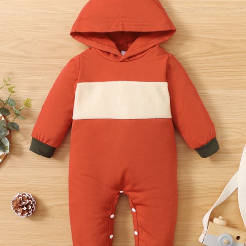 Baby Jenter Fox Shape Kontrast Hem Colorblock Langermet Jumpsuit