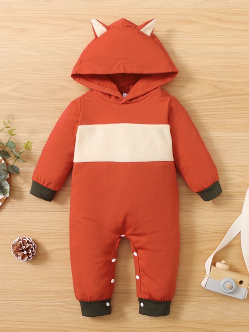 Baby Jenter Fox Shape Kontrast Hem Colorblock Langermet Jumpsuit