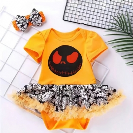 Baby Jenter Ghost Print Crop Sleeve Triangle Jumpsuit & Pannebånd