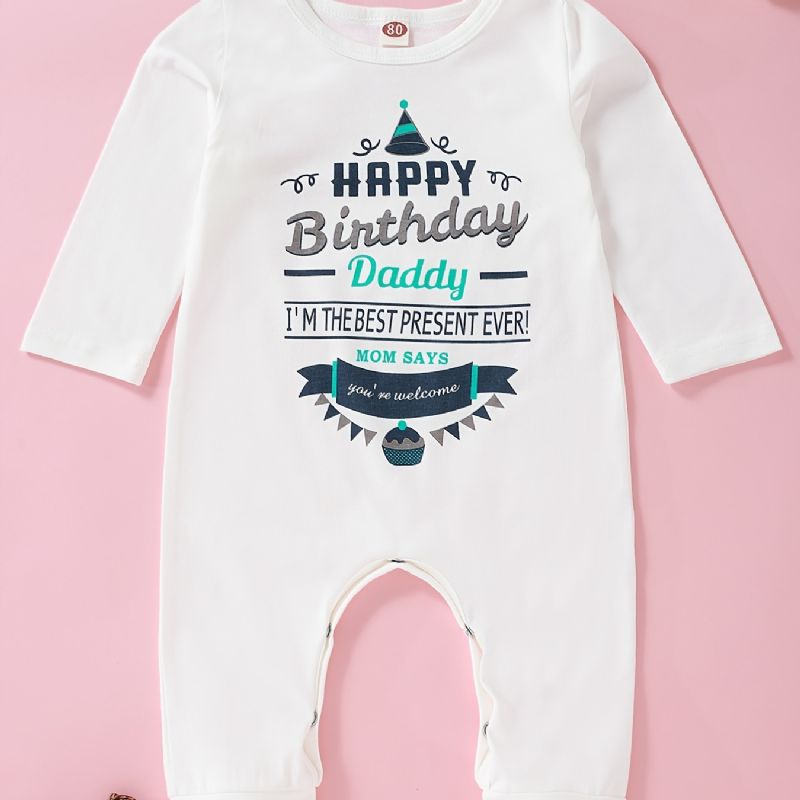 Baby Jenter Gratulerer Med Dagen Daddy Printed Langermet Jumpsuit Romper