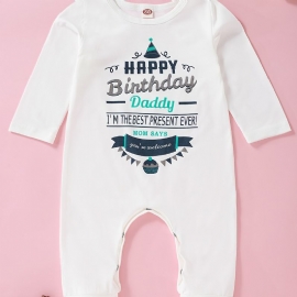 Baby Jenter Gratulerer Med Dagen Daddy Printed Langermet Jumpsuit Romper