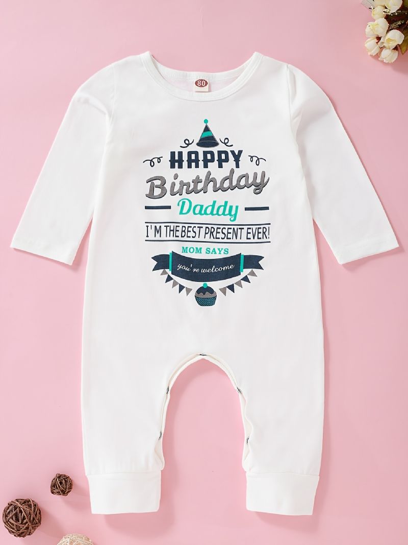 Baby Jenter Gratulerer Med Dagen Daddy Printed Langermet Jumpsuit Romper