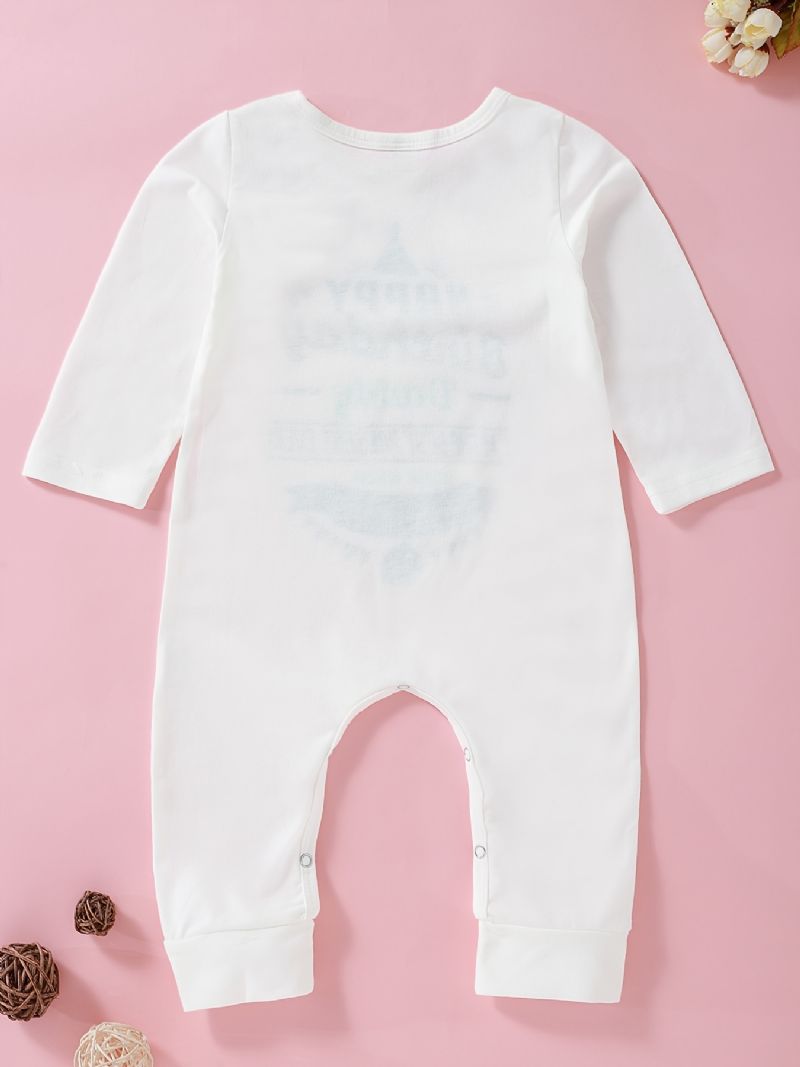 Baby Jenter Gratulerer Med Dagen Daddy Printed Langermet Jumpsuit Romper