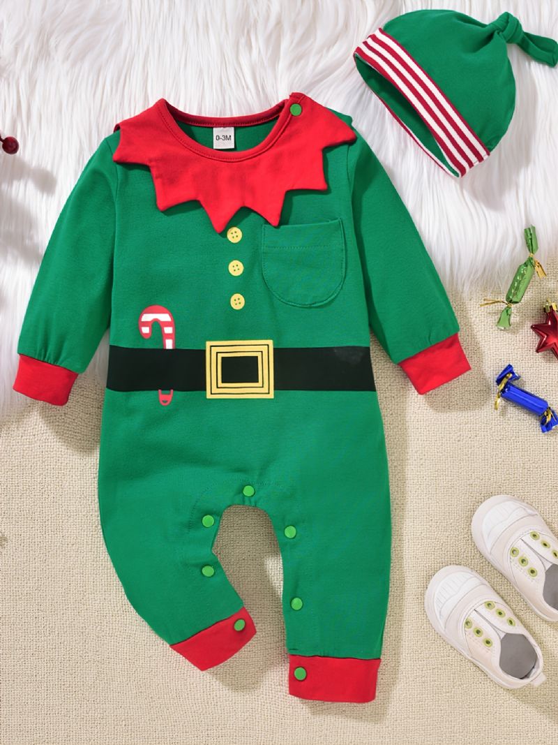 Baby Jenter Gutter Bomull Jumpsuits & Hatt Sett Til Jul