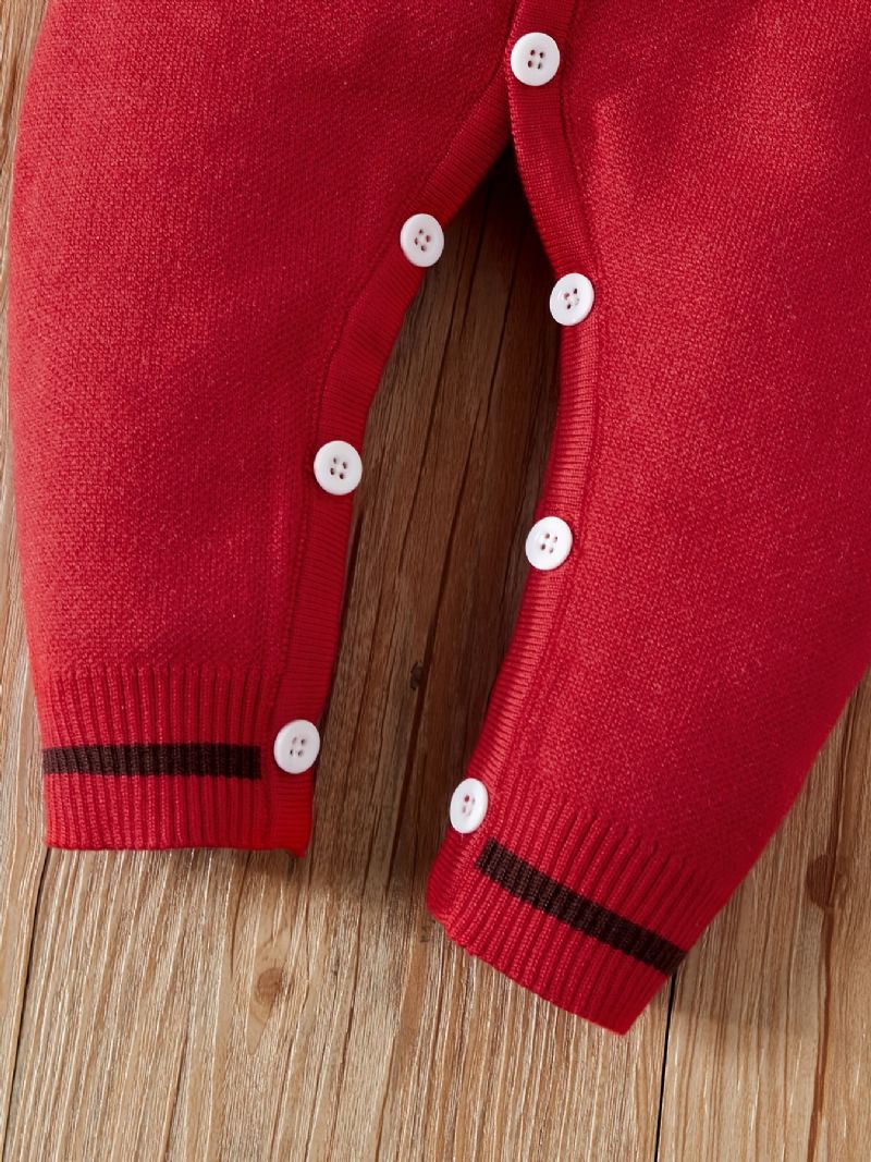 Baby Jenter Gutter Hette Strikk Jumpsuit Thermal Onesie Med Elg Mønster For Winter Christmas