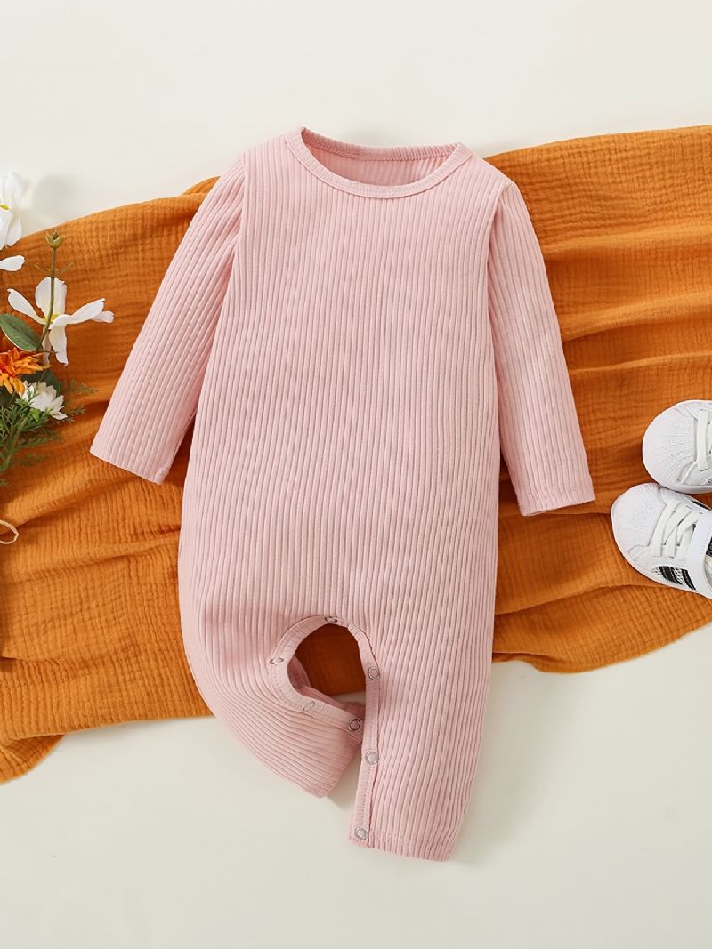 Baby Jenter Gutter Ribbet Langermet Jumpsuit Romper Nyfødt Spedbarn Babyklær