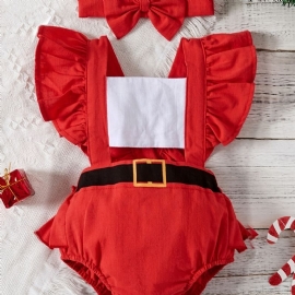 Baby Jenter Gutter Ruffle Sleeve Romper + Pannebåndsett Bodysuit Onesie Jumpsuit Babyklær Til Jul