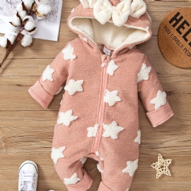 Baby Jenter Hette Fleece Jumpsuit Med Sløyfe Stjernedekor For Vinter Babyklær