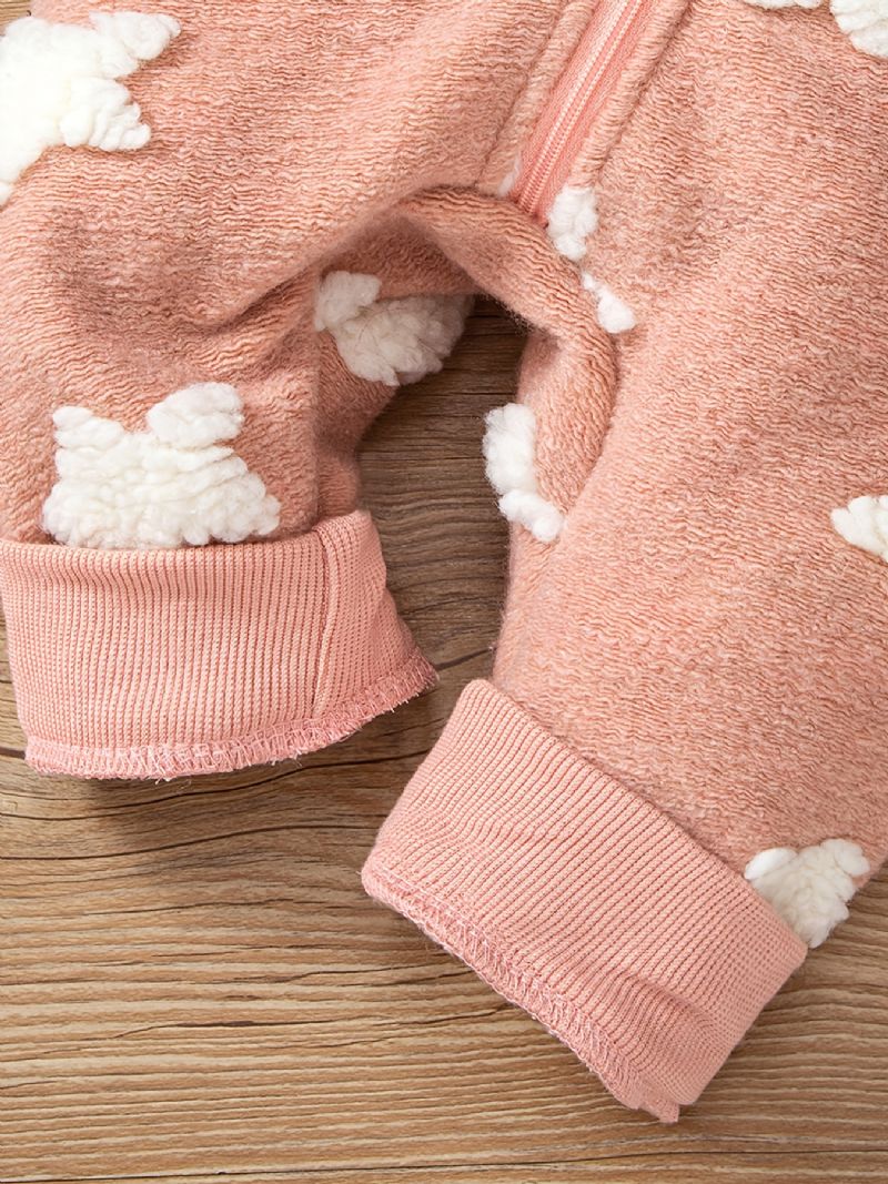 Baby Jenter Hette Fleece Jumpsuit Med Sløyfe Stjernedekor For Vinter Babyklær