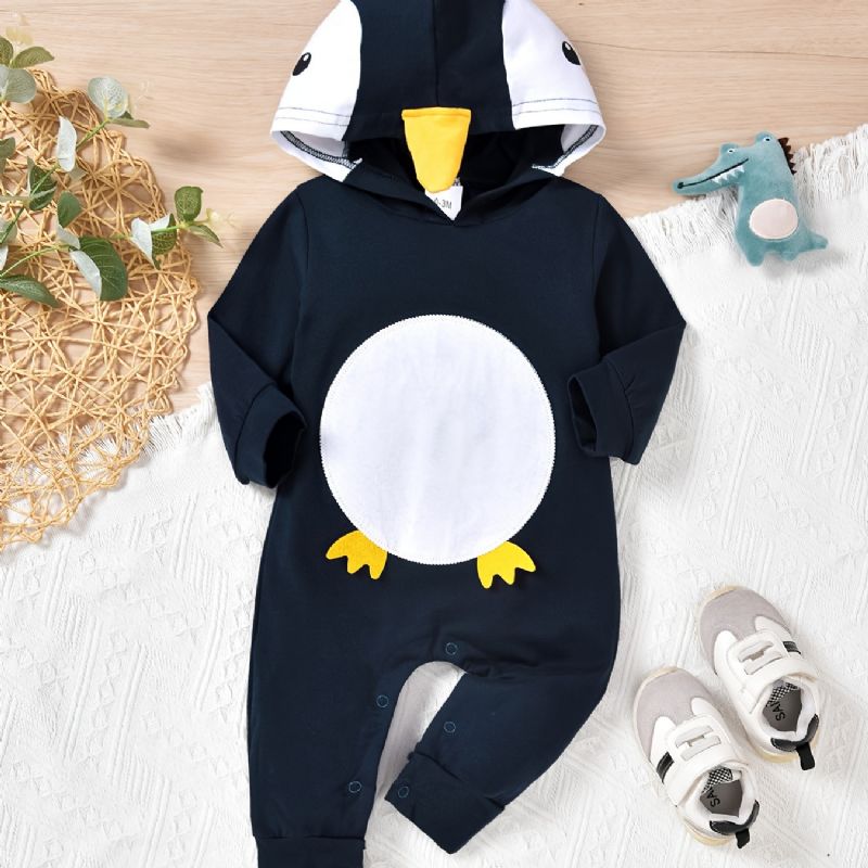 Baby Jenter Hette Jumpsuits Med Tegneserie Pingvin Design