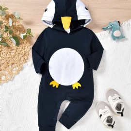 Baby Jenter Hette Jumpsuits Med Tegneserie Pingvin Design